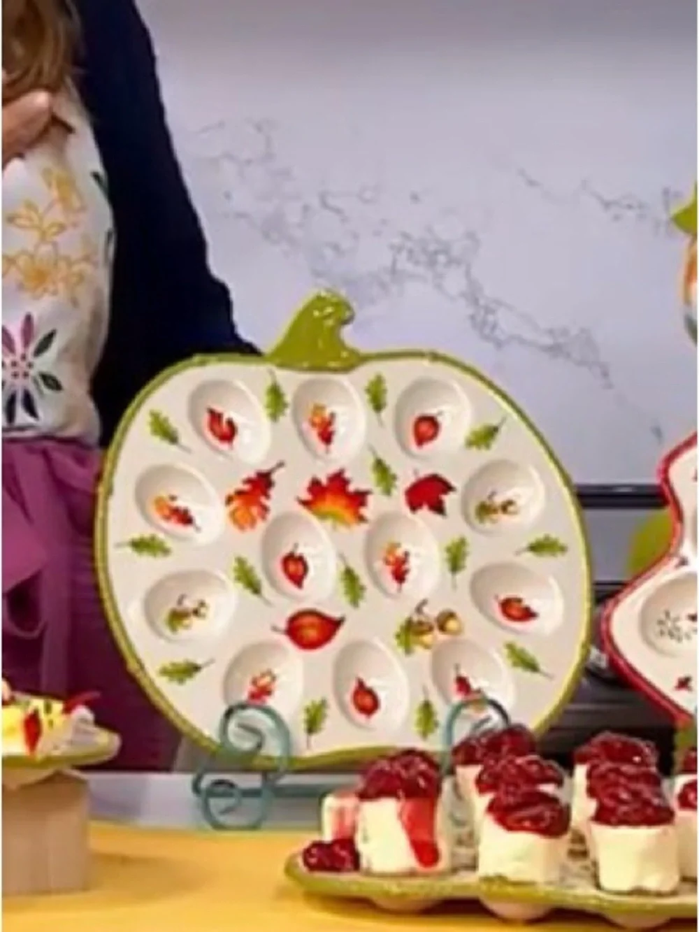 Temp-Tations Autumn Leaf Ceramic Deviled Egg Platter - Green/White/Orange